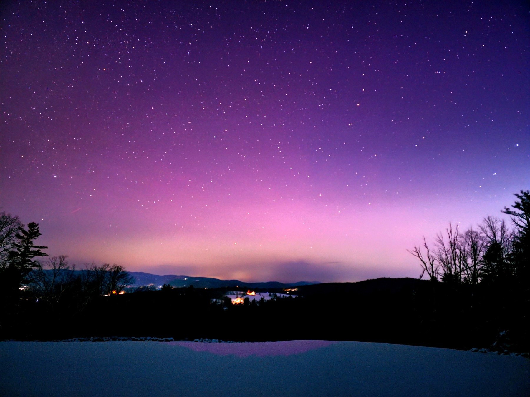 Starry night sky over Clement Hill in Deering New Hampshire