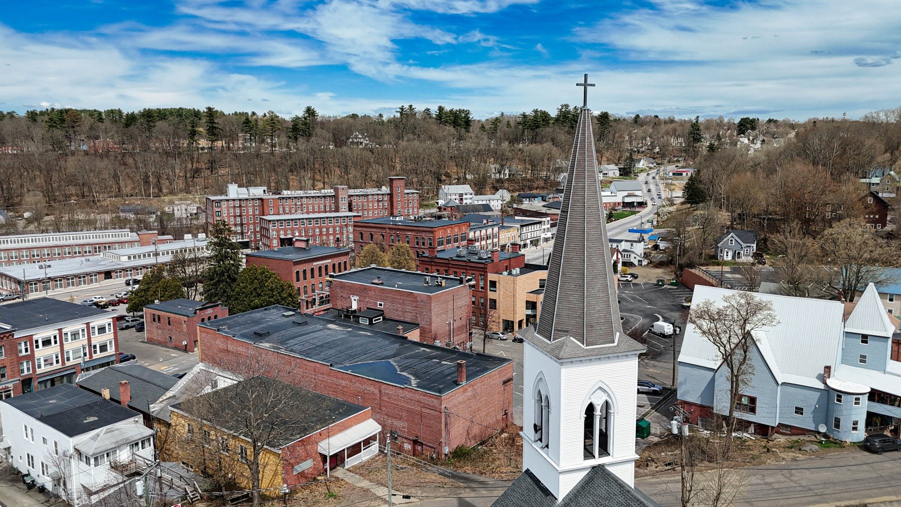 Aerial photograph of Franklin New Hampshire - Steeple and Mill Blocks