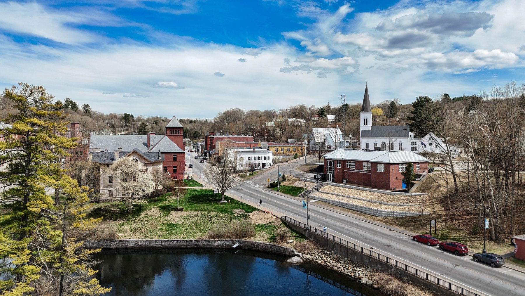 Aerial photograph of Franklin New Hampshire - Downtown and River