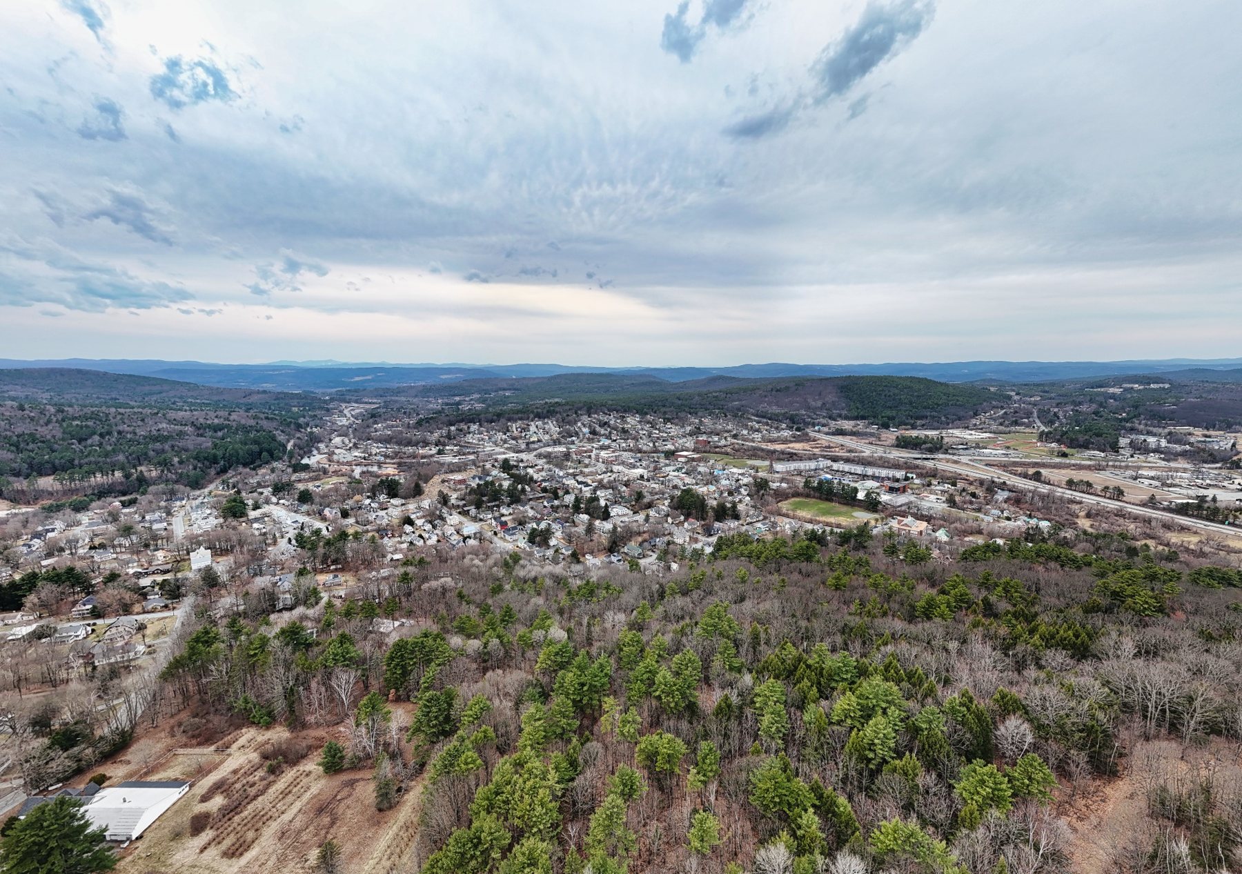 Wide aerial view of Lebanon New Hampshire
