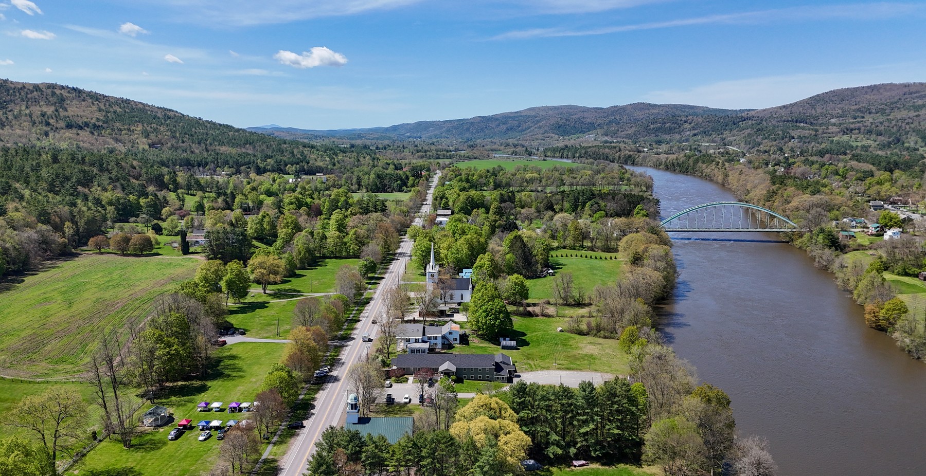 Aerial town portrait of Orford, New Hampshire